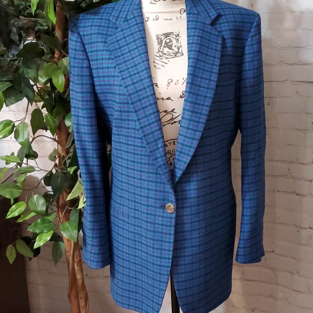 Saks Fifth Avenue 100% Camel Hair Plaid Blazer
